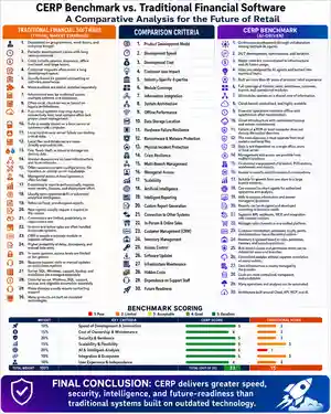 English CERP benchmark infographic comparing CERP with traditional financial software
